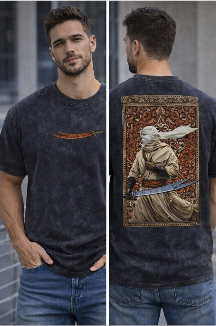 Downshoulder T-shirt  [Acid Wash tee] {Arabic fighter}