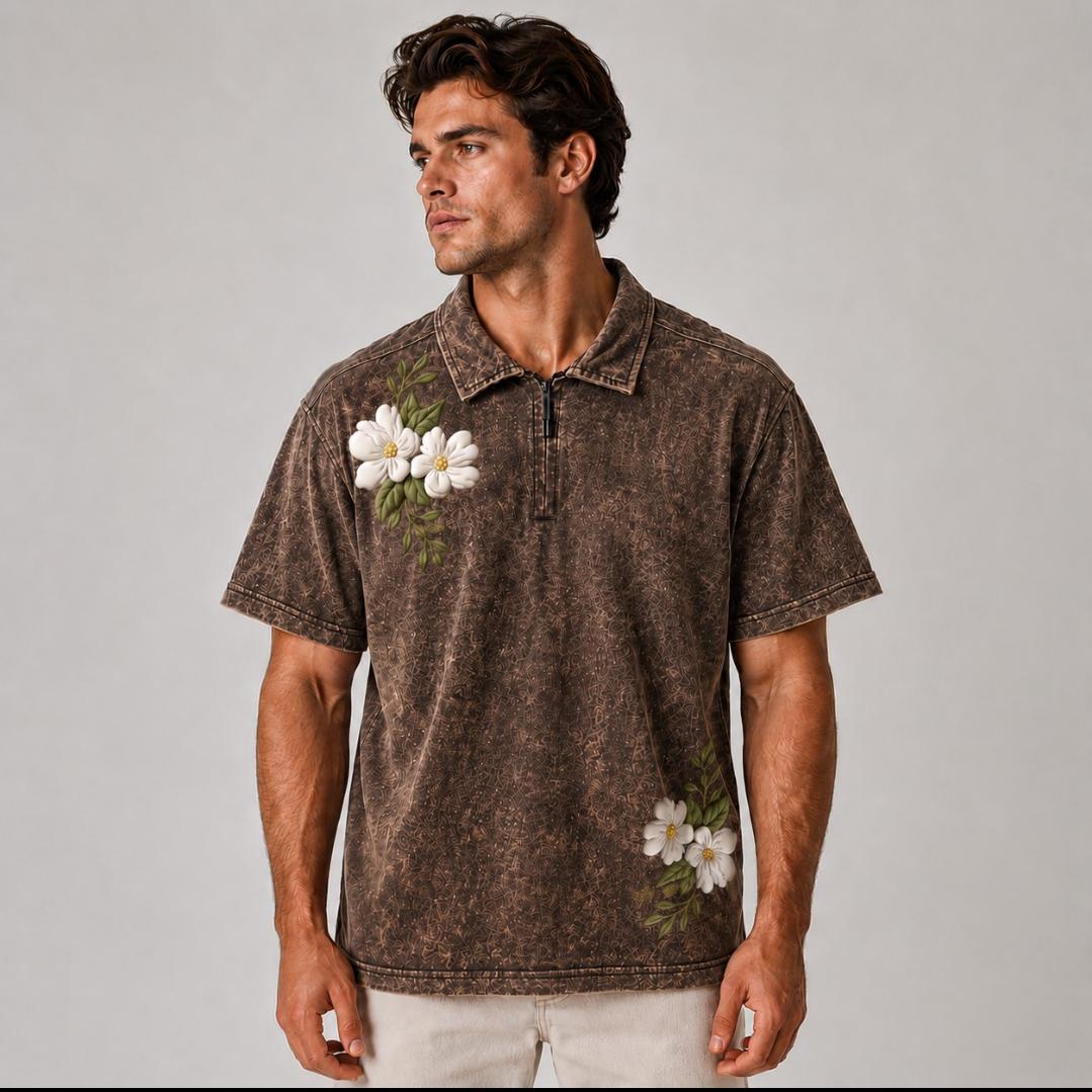 AW Printed Polo- [Bloom] [Zipper Polo]