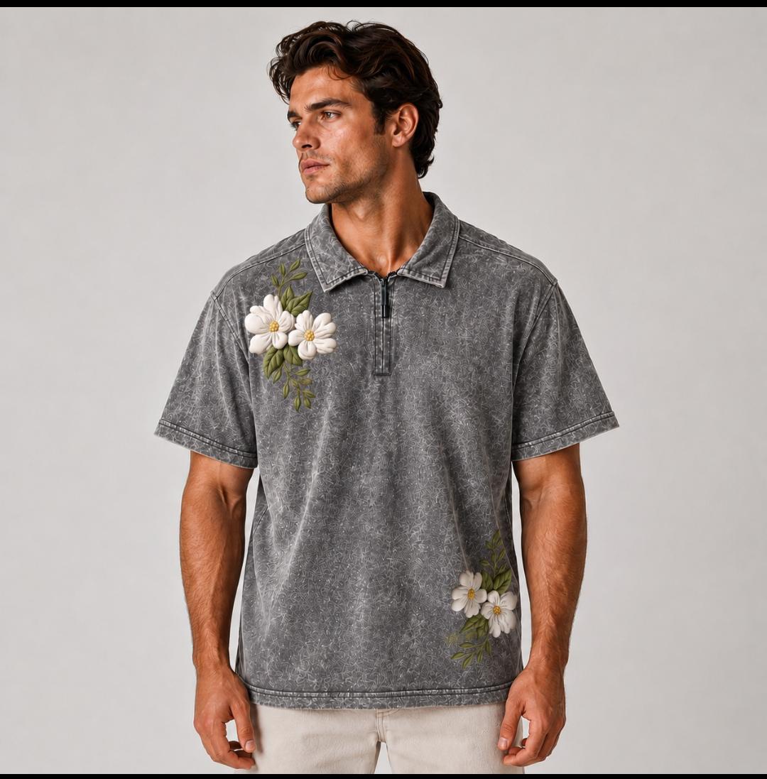 AW Printed Polo- [Bloom] [Zipper Polo]
