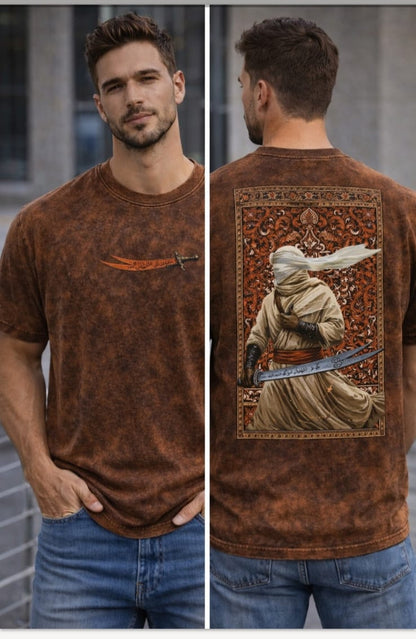 Downshoulder T-shirt  [Acid Wash tee] {Arabic fighter}